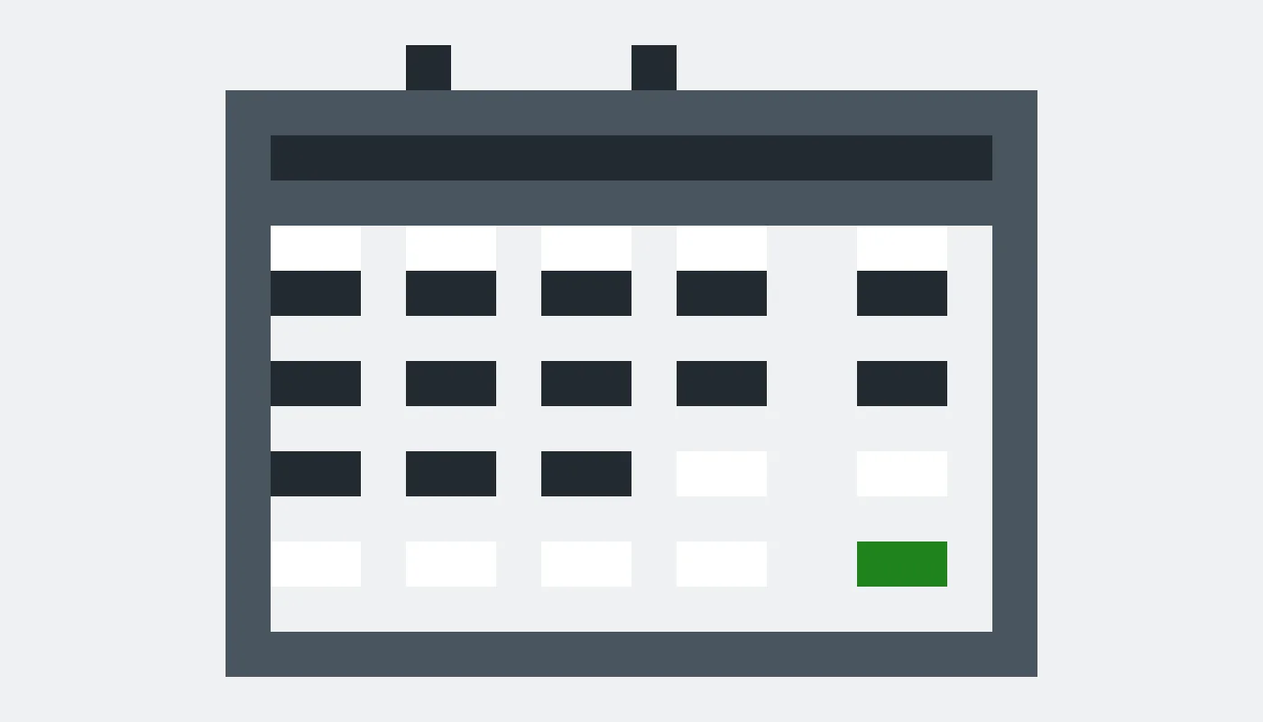 Pixel drawing of a wall calendar with most days crossed out
