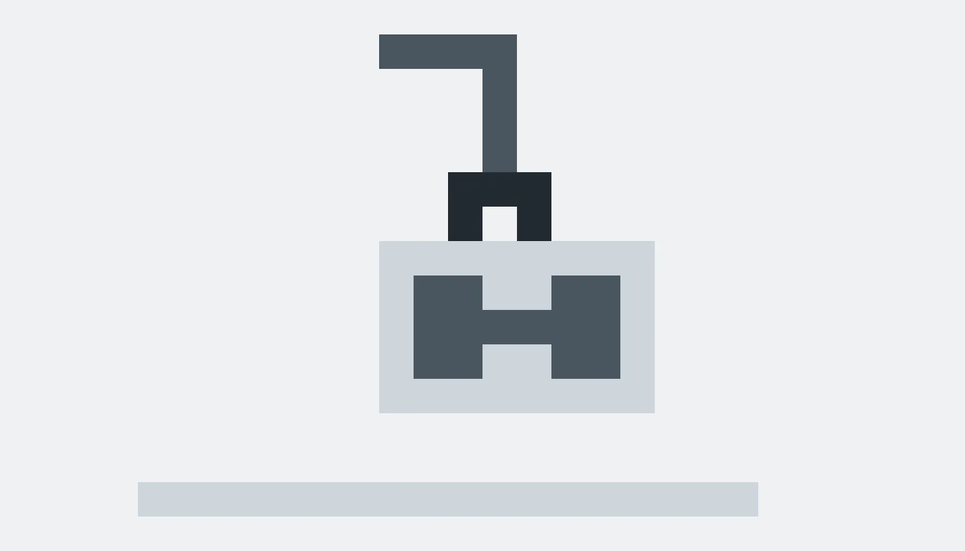 Pixel drawing of a crate hanging from a crane hook