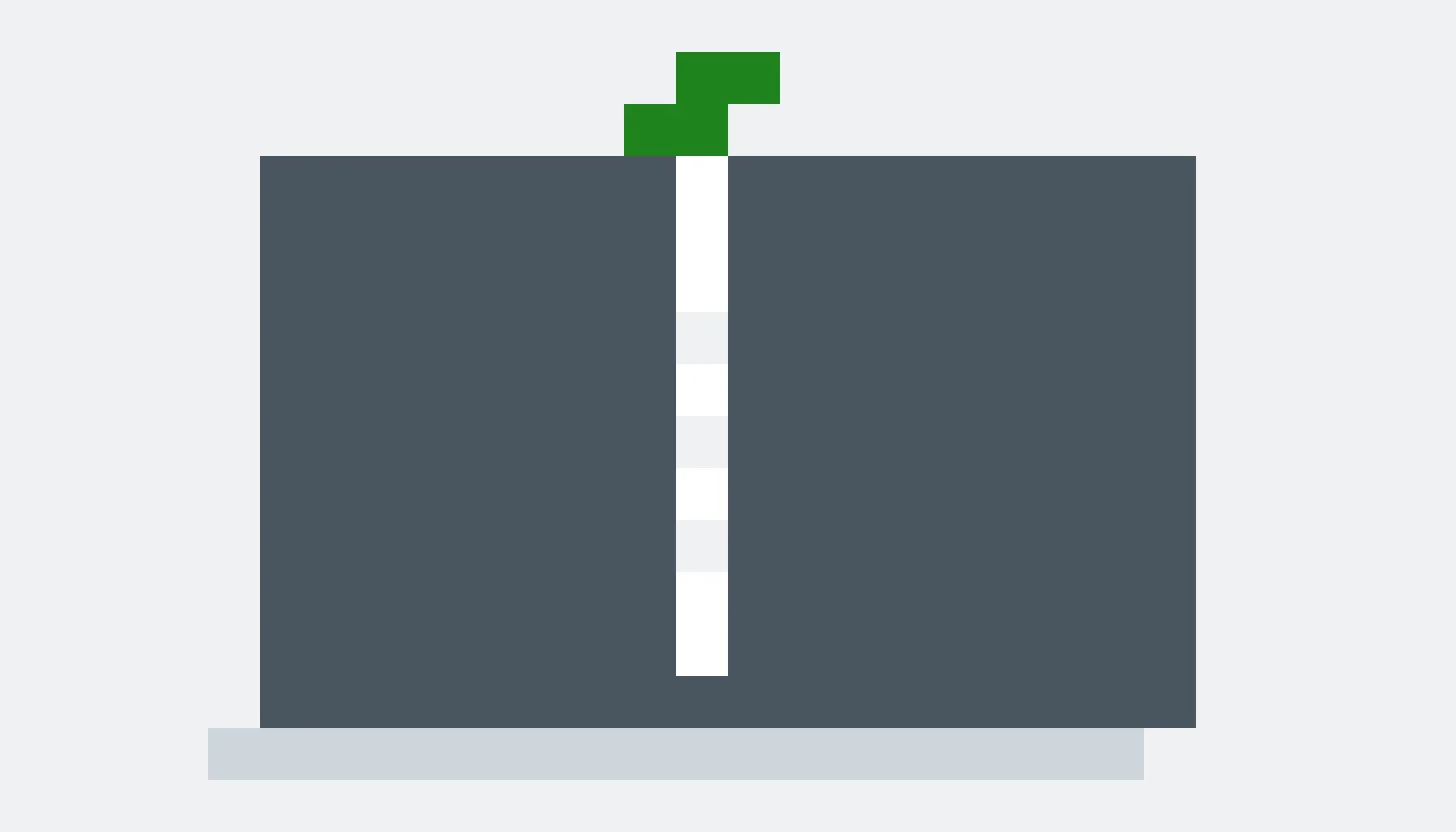 Pixel drawing of a stone block with a seam and a wedge started at the top
