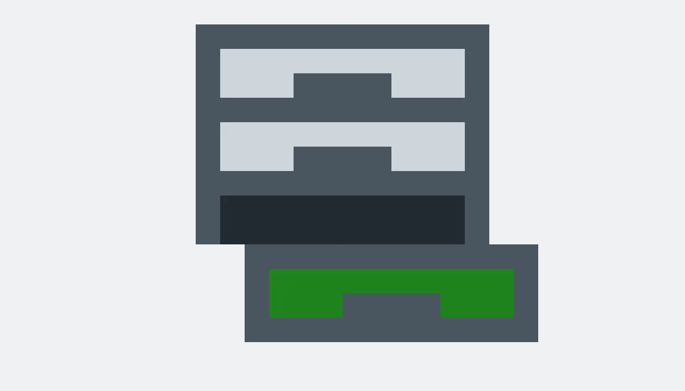 Pixel drawing of a filing cabinet with the bottom drawer standing open