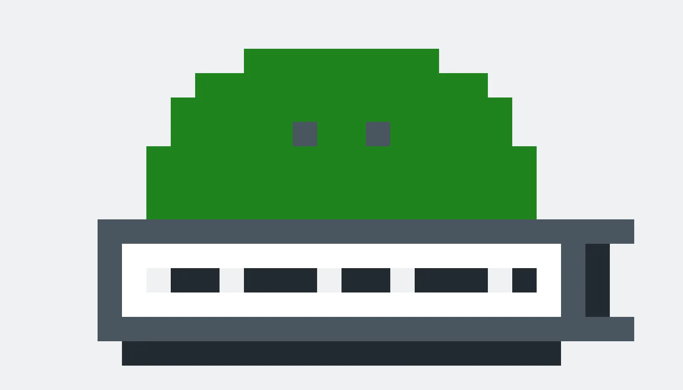 Pixel drawing of a hard hat with a name tag on the brim