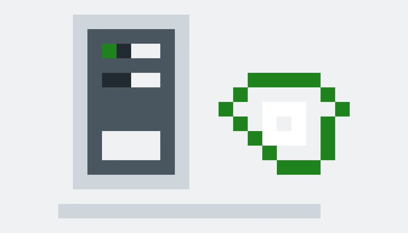 Pixel drawing of a server tower with a price tag attached