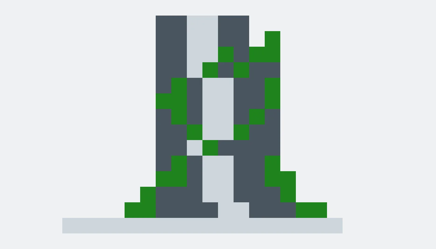 Pixel drawing of a vine winding up and over a stone column