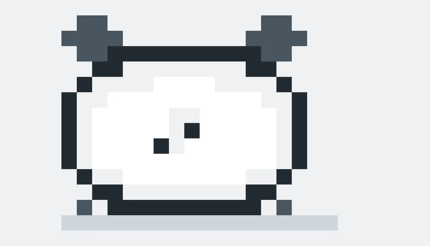 Pixel drawing of an alarm clock with its hands set to two